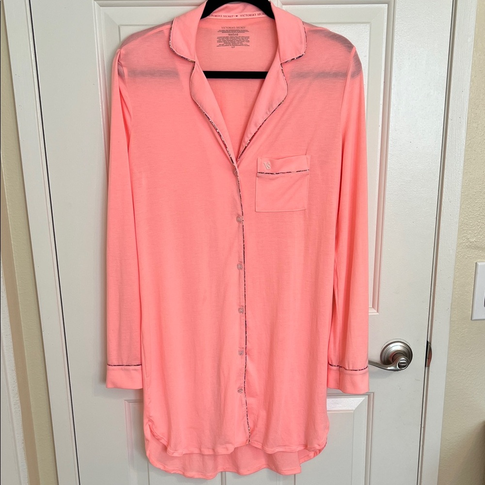 Victoria Secret Coral Button-Front Sleep Shirt with Contrast Trim S/P